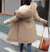 Mid-Length Cotton Padded Jacket with Fur Collar