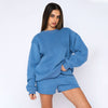 Solid Cotton Pullover Sweater Shorts Set