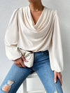 Loose Draped V-Neck Long Sleeve Top