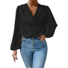 Loose Draped V-Neck Long Sleeve Top