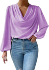 Loose Draped V-Neck Long Sleeve Top