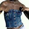 Washed Denim Corset Tube Top for Women