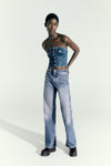 Washed Denim Corset Tube Top for Women