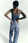 Washed Denim Corset Tube Top for Women