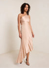 One Shoulder Sun Pleated Satin Dress