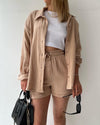 Casual Solid Color Shirt and Shorts Two-Piece Set