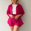 Casual Solid Color Shirt and Shorts Two-Piece Set