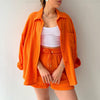 Casual Solid Color Shirt and Shorts Two-Piece Set