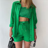 Casual Solid Color Shirt and Shorts Two-Piece Set