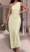 One-Shoulder Asymmetric Pleated Dress