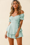 Solid Color Off-Shoulder Ruffle Sleeve Romper