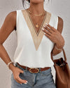 V Neck Sleeveless Solid Color Vest