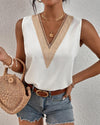 V Neck Sleeveless Solid Color Vest