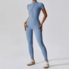 Reißverschluss Kurzarm Nude Feel Yoga Jumpsuit Damen