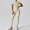 Reißverschluss Kurzarm Nude Feel Yoga Jumpsuit Damen