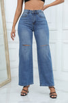 Classic Blue Ripped Straight Leg Jeans