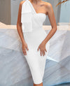 One-Shoulder Mesh Bow Bandage Dress