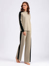 Color Block Patchwork Neck Sweater & Cropped Pants Two-Piece Suit