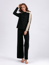 Color Block Patchwork Neck Sweater & Cropped Pants Two-Piece Suit