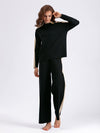 Color Block Patchwork Neck Sweater & Cropped Pants Two-Piece Suit