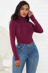 Plus Size Long Sleeve Turtleneck Slim Fit Bodysuit for Women