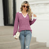 Women’s Contrast Lapel Long Sleeve Loose Fit Top