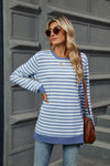 Contrast Color Striped Long Sleeve Loose Fitting T-Shirt