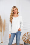 Round Neck Pleated Long Sleeve Casual Top T-Shirt