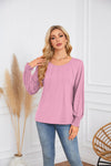 Round Neck Pleated Long Sleeve Casual Top T-Shirt