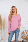 Round Neck Pleated Long Sleeve Casual Top T-Shirt