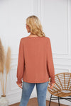 Round Neck Pleated Long Sleeve Casual Top T-Shirt