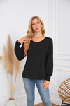 Round Neck Pleated Long Sleeve Casual Top T-Shirt