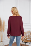 Round Neck Pleated Long Sleeve Casual Top T-Shirt