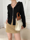 French Tight Waist Double Zipper Hooded Sweater