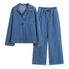 Washed Blue Denim Loose Shirt and Jeans Two-Piece Set