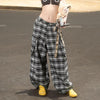 Street Style Color Contrast Plaid Straight Leg Pants