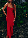 Red Satin Slip Maxi Dress