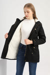 Hooded Drawstring Solid Color Cotton-Padded Coat