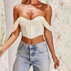 Solid Color Off-Shoulder Mesh Bandeau Crop Top