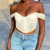 Solid Color Off-Shoulder Mesh Bandeau Crop Top