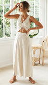 Solid Color Drawstring Wide-Leg Two-Piece Set