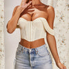 Solid Color Off-Shoulder Mesh Bandeau Crop Top