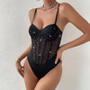 Flashing Sequin Boned Corset Suspender Jumpsuit