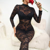 Black Lace Jacquard Long Sleeve Bodysuit