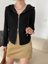 French Tight Waist Double Zipper Hooded Sweater