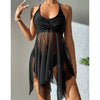 High Waist Mesh Swing Swimsuit with Crossover Tops