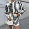 Striped Round Neck Knitted Cardigan Sweater Set