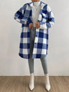 Loose Open Buckle Collared Plush Plaid Coat