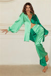 Ensemble chemise et pantalon oversize en satin color block