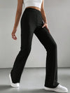 Solid Color Ribbed Knit Bell Bottom Pants